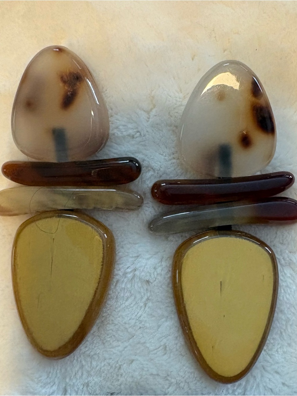 Neutral Tortoiseshell Drop Earrings - Beige and Brown